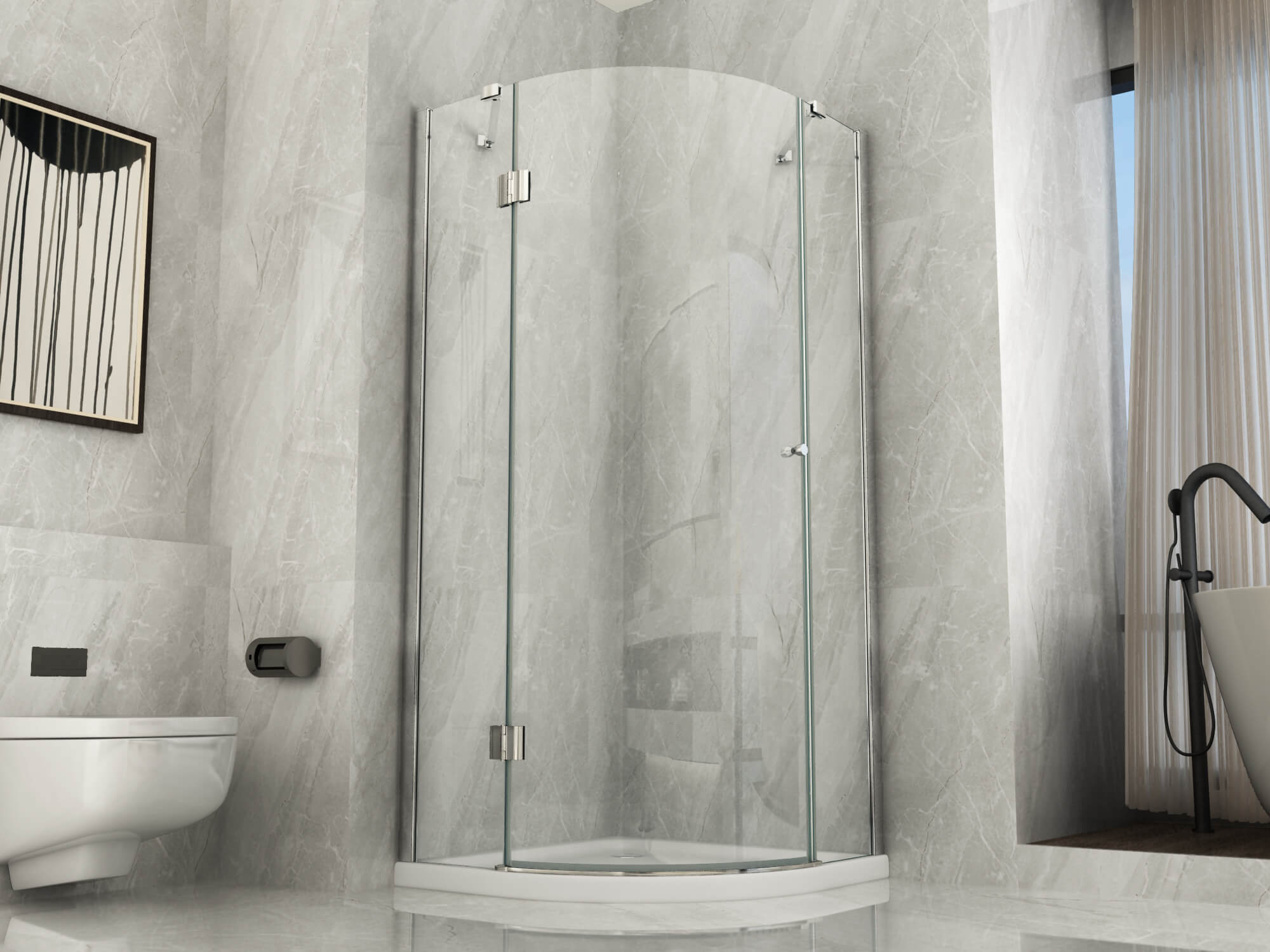 Box Doccia Semicircolare H195cm Anta Battente Cristallo 8mm - 80x80