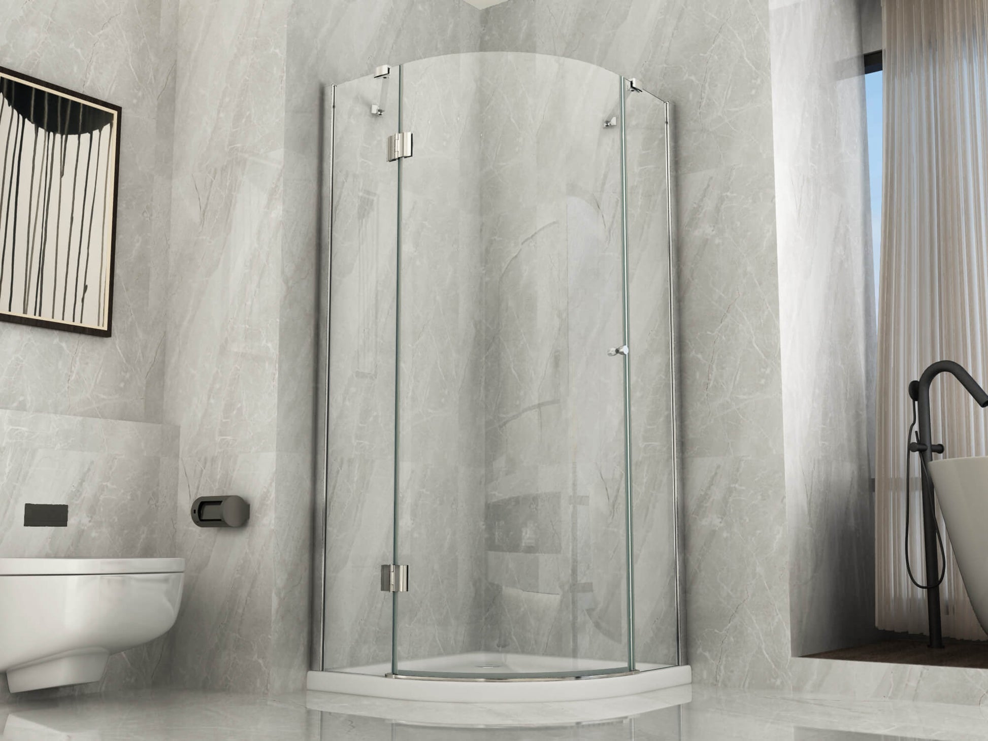 Box Doccia Semicircolare H195cm Anta Battente Cristallo 8mm - 90x90
