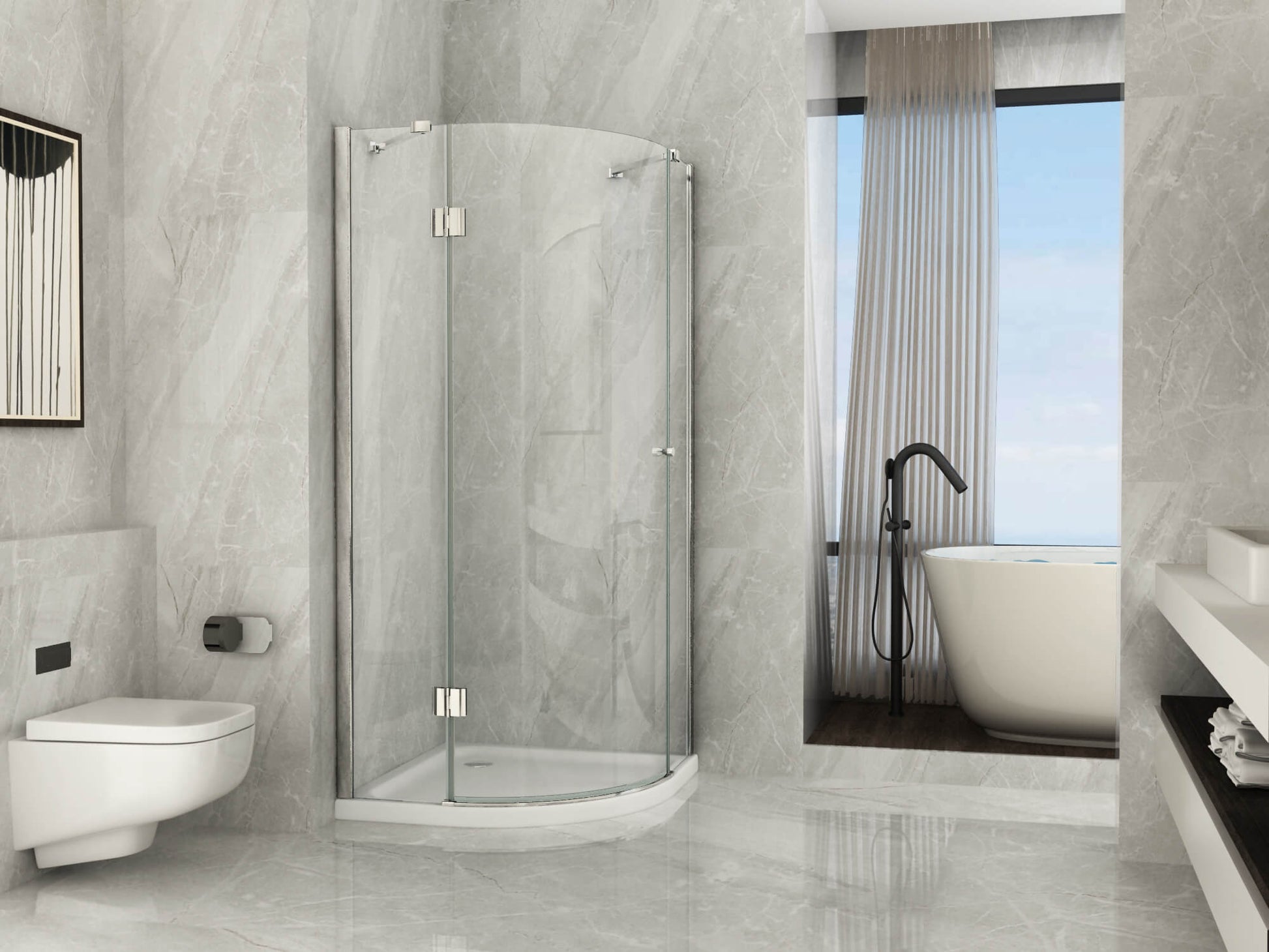 Box Doccia Semicircolare H195cm Anta Battente Cristallo 8mm - 80x80