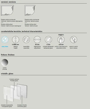 Box Doccia Semicircolare 6mm Scorrevole Anticalcare H200 FS40 - 72x90 - Raggio 38cm