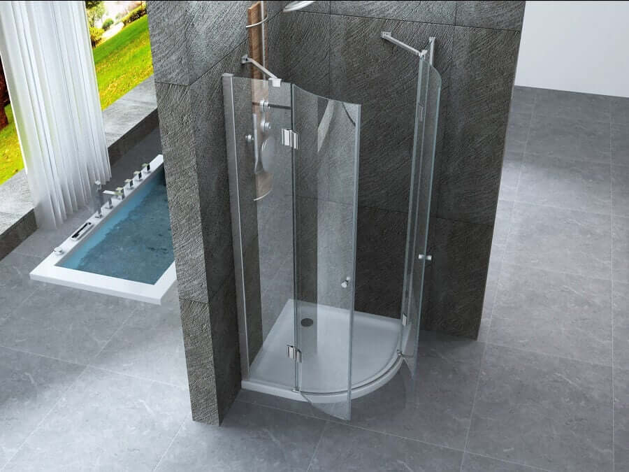 Box Doccia Semicircolare H195 Trasparente 8mm Doppia Anta Battente - Leo - 90x90