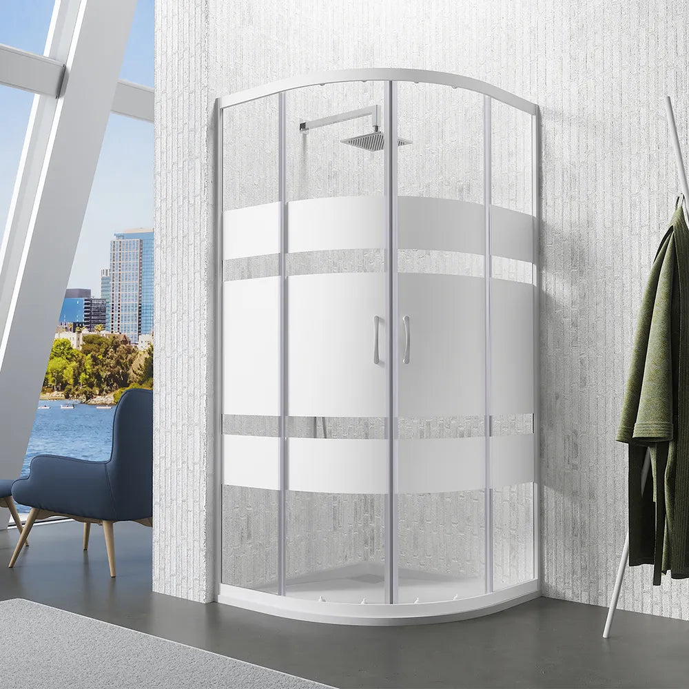 Box doccia semicircolare 90x90 cm serigrafato 4 mm profili bianchi | Grenada