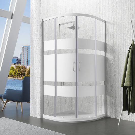 Box doccia semicircolare 80x80 cm serigrafato 4 mm profili bianchi | Grenada
