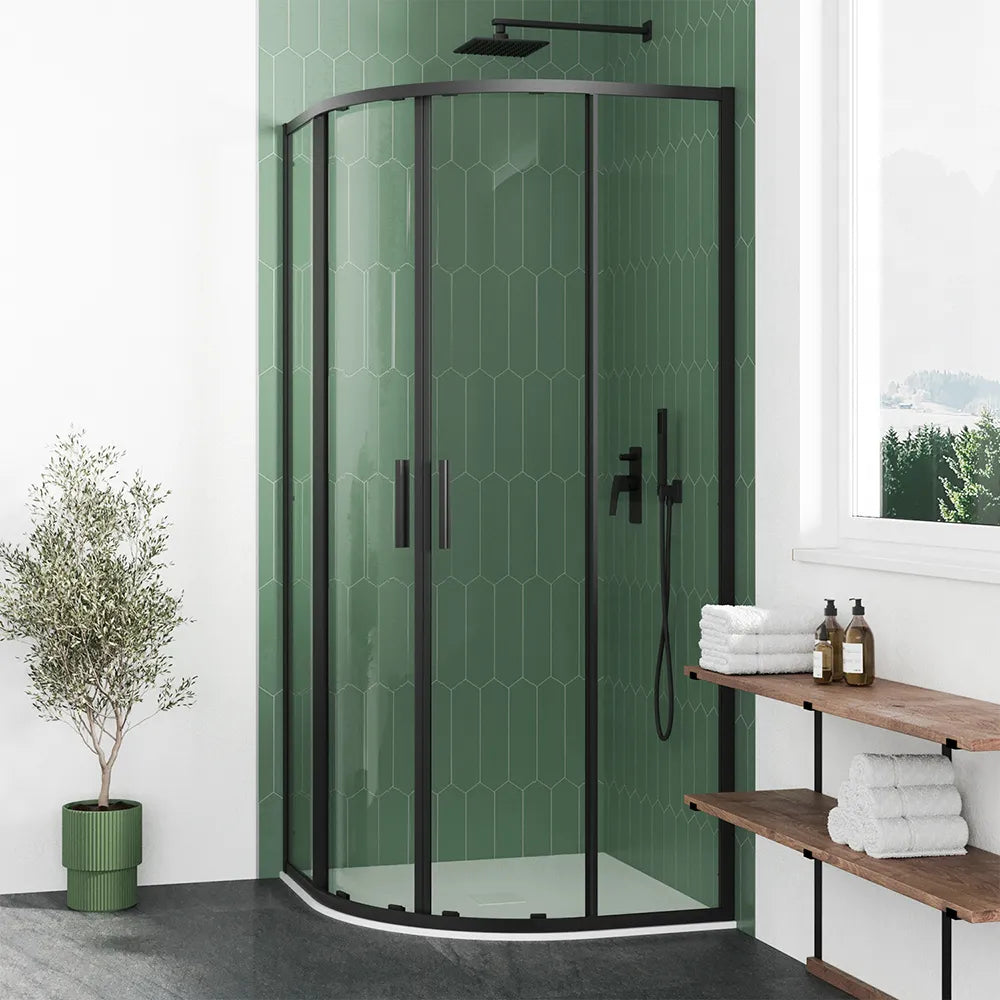 Box doccia semicircolare 80x80cm profili nero opaco slim vetro 6mm trasparente h190 | Portofino