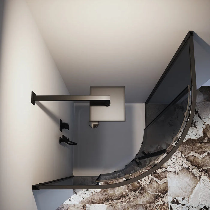 Box doccia semicircolare 80x100 cm profili nero opaco vetro 6mm fumè h185 | Tonga