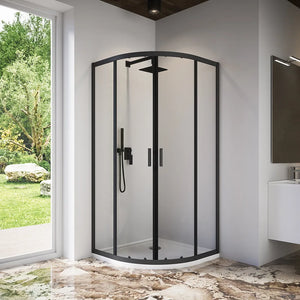 Box doccia semicircolare 80x80 cm profili nero opaco vetro 6mm trasparente h185 | Tonga