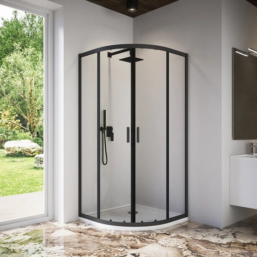 Box doccia semicircolare 80x80 cm profili nero opaco vetro 6mm trasparente h185 | Tonga