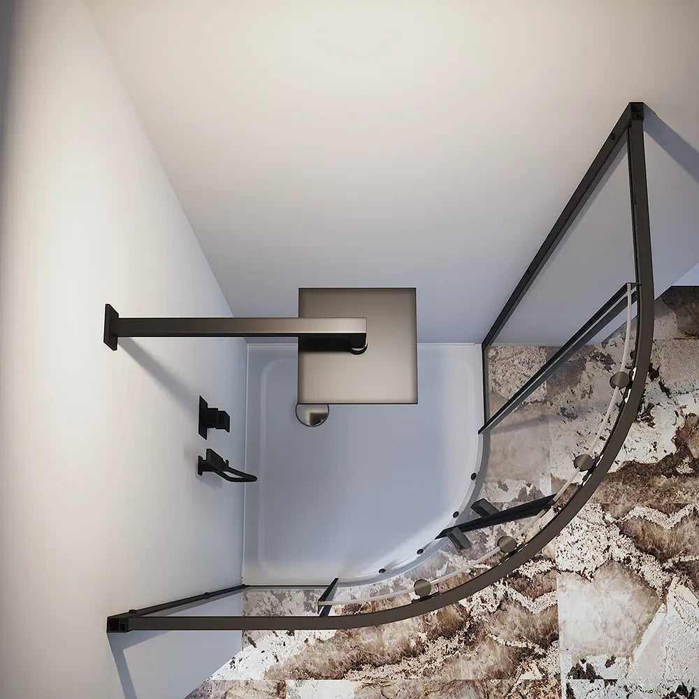 Box doccia semicircolare 80x80 cm profili nero opaco vetro 6mm trasparente h185 | Tonga