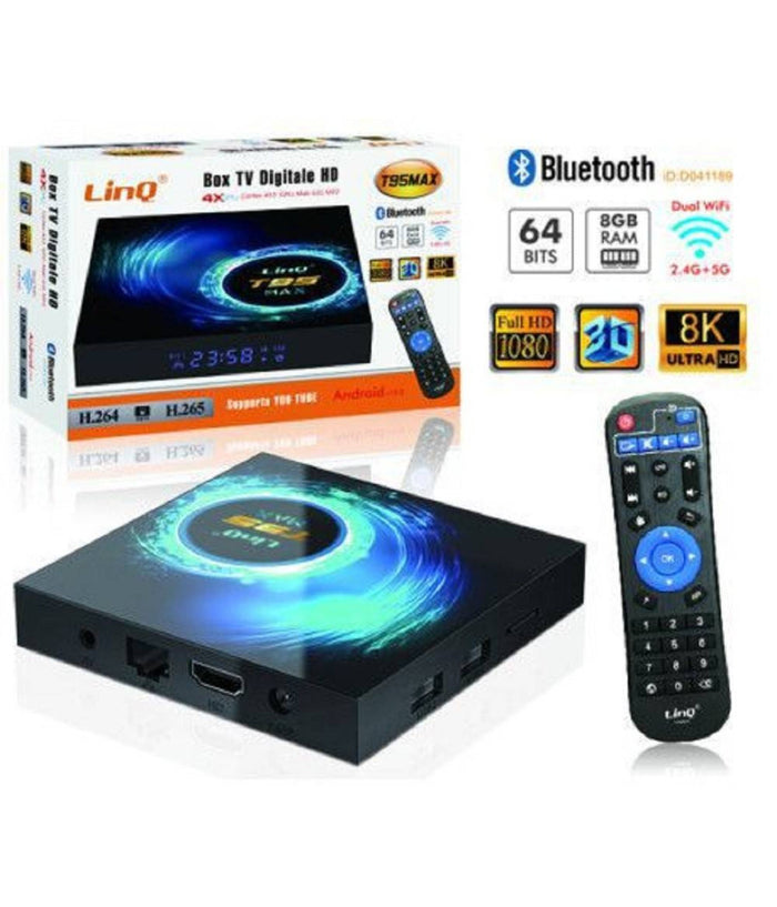 Box Tv Digitale Hd Android 10.0 T95max Ridotte Dimensioni Full Hd Wifi Usb Telecomando         