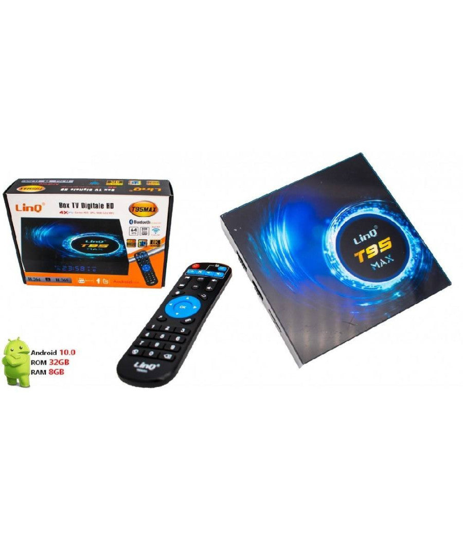 Box Tv Digitale Hd Android 10.0 T95max Ridotte Dimensioni Full Hd Wifi Usb Telecomando         
