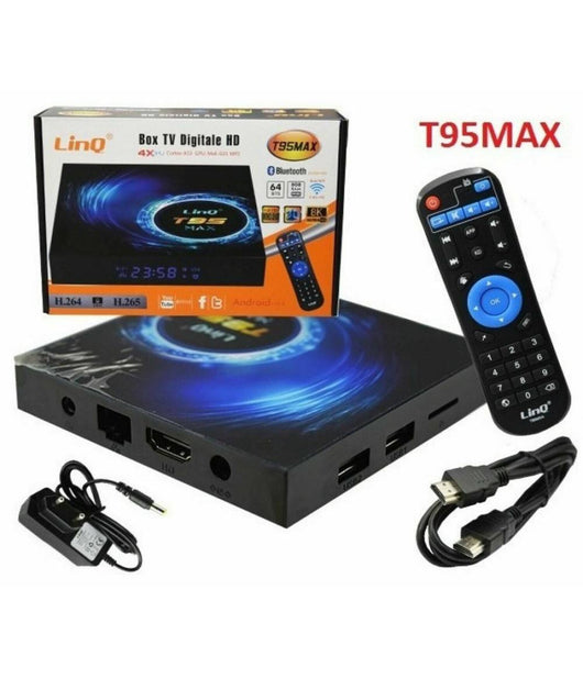 Box Tv Digitale Hd Android 10.0 T95max Ridotte Dimensioni Full Hd Wifi Usb Telecomando         