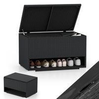 186 L Box contenitore da patio con scarpiera, Scatola da esterno in rattan intrecciato con rivestimento protettivo Nero-Casette da giardino