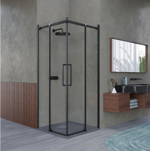 Box doccia angolare 70x100 cm con ante scorrevoli in cristallo temperato 8 mm H 200 cm CLARA Nero Opaco