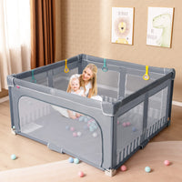 Box per bambini 150 x 150 cm senza montaggio, Recinto pieghevole per bambini con cancello con cerniera Grigio-Cancelletti di sicurezza