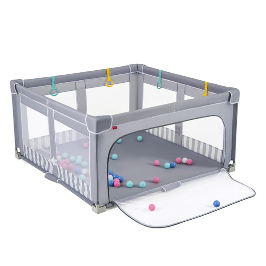 Box per bambini 150 x 150 cm senza montaggio, Recinto pieghevole per bambini con cancello con cerniera Grigio-Cancelletti di sicurezza