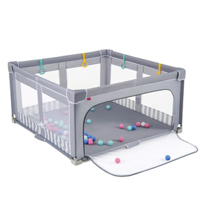 Box per bambini 150 x 150 cm senza montaggio, Recinto pieghevole per bambini con cancello con cerniera Grigio-Cancelletti di sicurezza