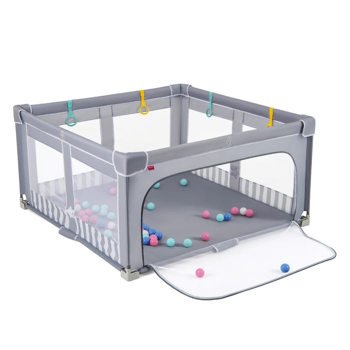 Box per bambini 150 x 150 cm senza montaggio, Recinto pieghevole per bambini con cancello con cerniera Grigio-Cancelletti di sicurezza