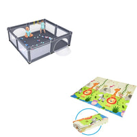 Box interno bambini grigio e tappetino pieghevole gattonare, Centro attivit¨¤ portatile e tappetino pieghevole reversibile-Per i neonati