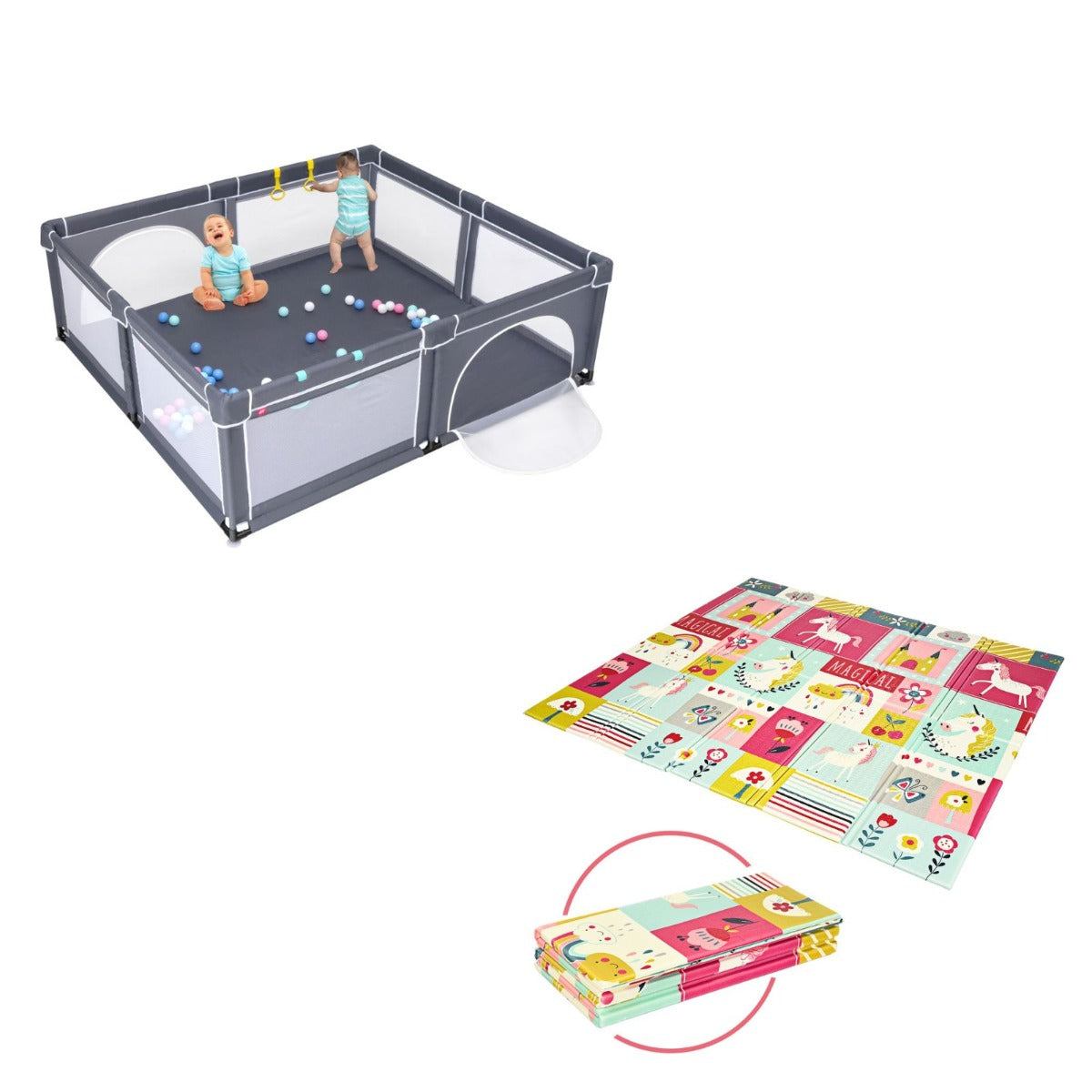 Box bambini cancelli sicurezza e tappetino reversibile bambini, Box cancelli sicurezza interno e tappetino gioco pieghevole-Per i neonati