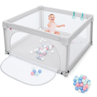 Box per bambini con pareti a rete traspirante, Centro attivit¨¤ con cancelli di sicurezza 126x126x68cm Grigio-Cancelletti di sicurezza