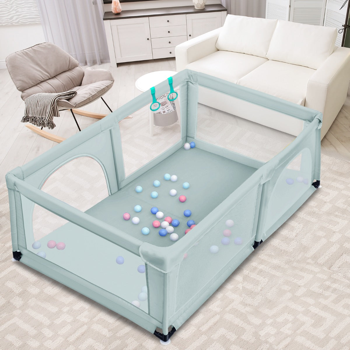 Box per bambini con cancello extra large e rete traspirante, Centro attivit¨¤ portatile per interno Blu-Cancelletti di sicurezza