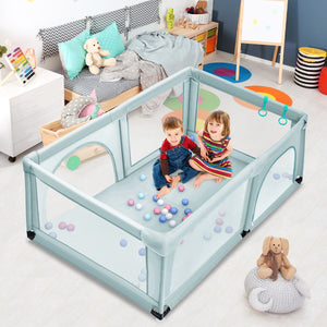 Box per bambini con cancello extra large e rete traspirante, Centro attivit¨¤ portatile per interno Blu-Cancelletti di sicurezza