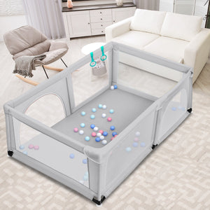 Box per bambini con cancello extra large e rete traspirante, Centro attivit¨¤ portatile per interno Grigio-Cancelletti di sicurezza