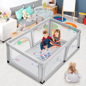 Box per bambini con cancello extra large e rete traspirante, Centro attivit¨¤ portatile per interno Grigio-Cancelletti di sicurezza