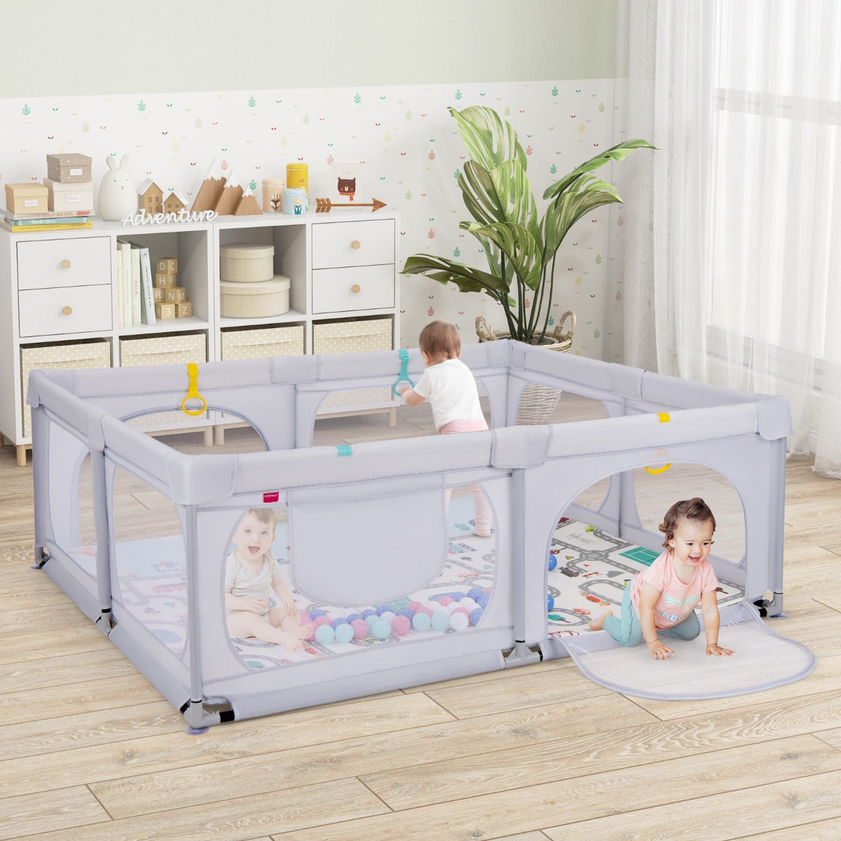 Recinto per bambini grande e traversina per bambini con 5 livelli di altezza regolabili, Box per bambini e traversina per bambini-Per i neonati