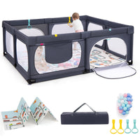 Box per bambini con materassino 4 anelli e 50 palline colorate, Recinto per bambini grande 189x158cm Grigio scuro-Cancelletti di sicurezza