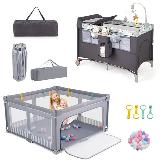 Box per bambini 150 x 150 cm senza montaggio e lettino per bambini, Recinto pieghevole per bambini e box multiuso 5 in 1-Per i neonati