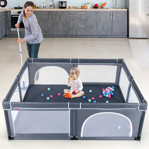 Box bambini interno grigio e tappeto gioco pieghevole, Box sicurezza interno grigio e tappeto impermeabile 200x180cm-Per i neonati