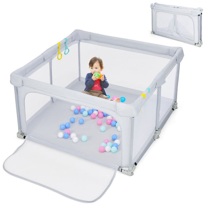 Box per bambini pieghevole con pareti in rete traspirante, Recinto portatile con ventose antiscivolo Grigio chiaro-Cancelletti di sicurezza