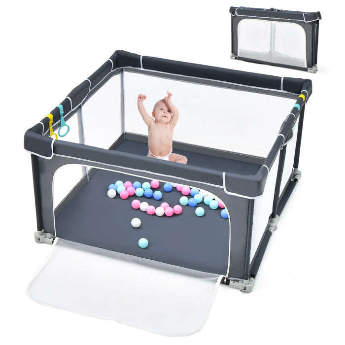 Box per bambini pieghevole con pareti in rete traspirante, Recinto portatile con ventose antiscivolo Grigio scuro-Cancelletti di sicurezza