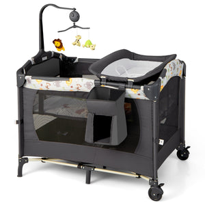 Box portatile 3 in 1 per bambini, Letto pieghevole con tasca carillon giocattoli carini Nero-Culle