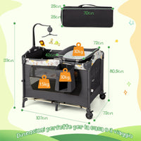 Box portatile 3 in 1 per bambini, Letto pieghevole con tasca carillon giocattoli carini Nero-Culle