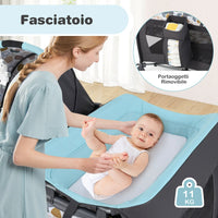 Box portatile per bambini con culla a dondolo e fasciatoio, Lettino pieghevole pack per neonati e bambini fino a 3 anni Blu-Culle