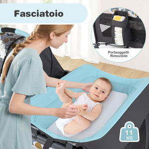 Box portatile per bambini con culla a dondolo e fasciatoio, Lettino pieghevole pack per neonati e bambini fino a 3 anni Blu-Culle