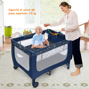 Box portatile per bambini con design pieghevole e 2 ruote, Centro attivit¨¤ resistente e durevole 125x65x76cm Blu-Culle