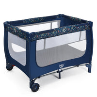 Box portatile per bambini con design pieghevole e 2 ruote, Centro attivit¨¤ resistente e durevole 125x65x76cm Blu-Culle