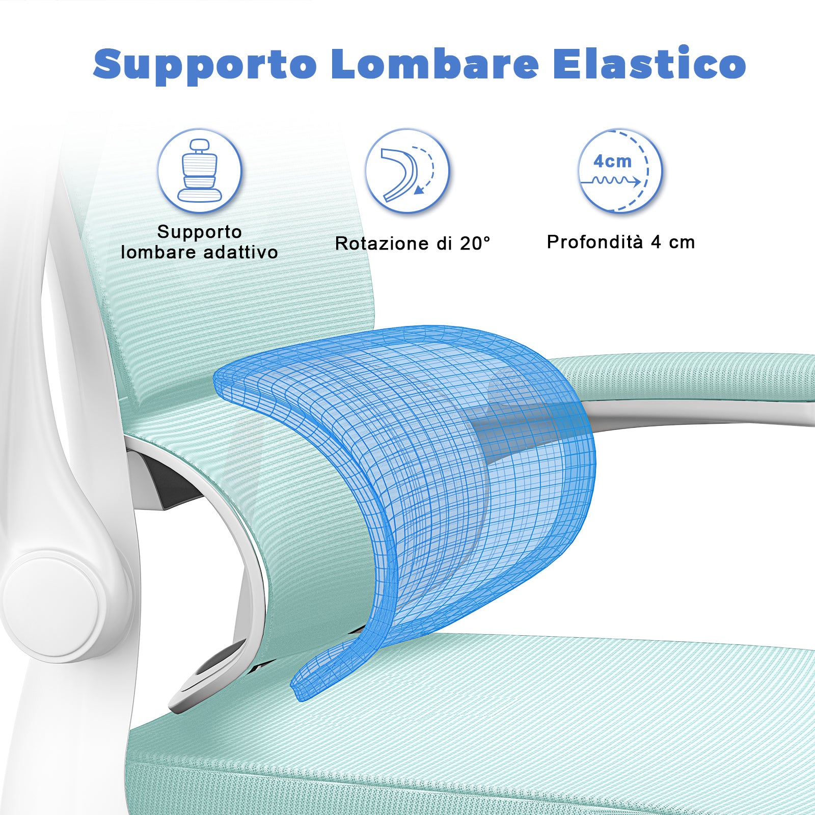 Sedia Ufficio con Supporto Lombare - RATTANTREE  - Poggiatesta Braccioli Regolabili e Schienale Reclinabile - Verde