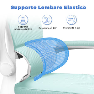 Sedia Ufficio con Supporto Lombare - RATTANTREE  - Poggiatesta Braccioli Regolabili e Schienale Reclinabile - Verde