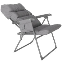 Sedia da Campeggio Pieghevole e Regolabile su 5 Livelli con Tasche Laterali, 66x58x105 cm, Grigio Chiaro