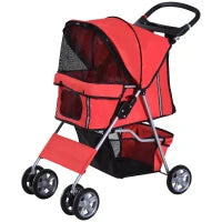Passeggino per Cani Pieghevole in Tessuto con Cestino e Portabicchieri, 75x45x97cm - Rosso