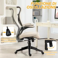 Sedia da Ufficio con Braccioli Ribaltabili, Altezza Regolabile e Schienale Inclinabile, Beige