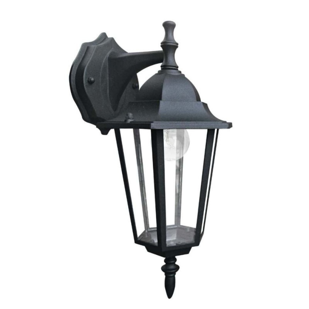 Lanterna a parete da esterno alluminio nero attacco e27 ip44 diffusore in vetro