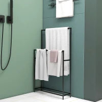 Portasciugamani da Terra a 2 Bracci Autoportante in Metallo, 66x20x110 cm, Nero