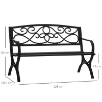 Panchina da Giardino 2 Posti in Acciaio e Ghisa con Braccioli e Decorazione, 128x58.5x85cm, Nero