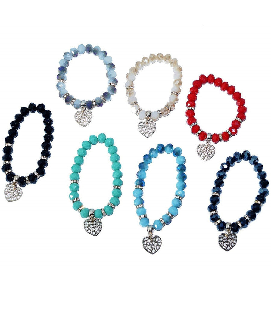 Bracciale Braccialetto Perle Ciondolo Cuore Colorati Elastico Donna Gioielli         