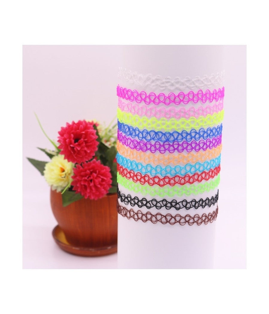 Bracciali Braccialetto Cavigliera In Gomma Stretch Gotico Elastico Effetto Tatoo         